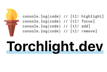 Logo of the torchlight library, with some code showing torchlight comment syntax