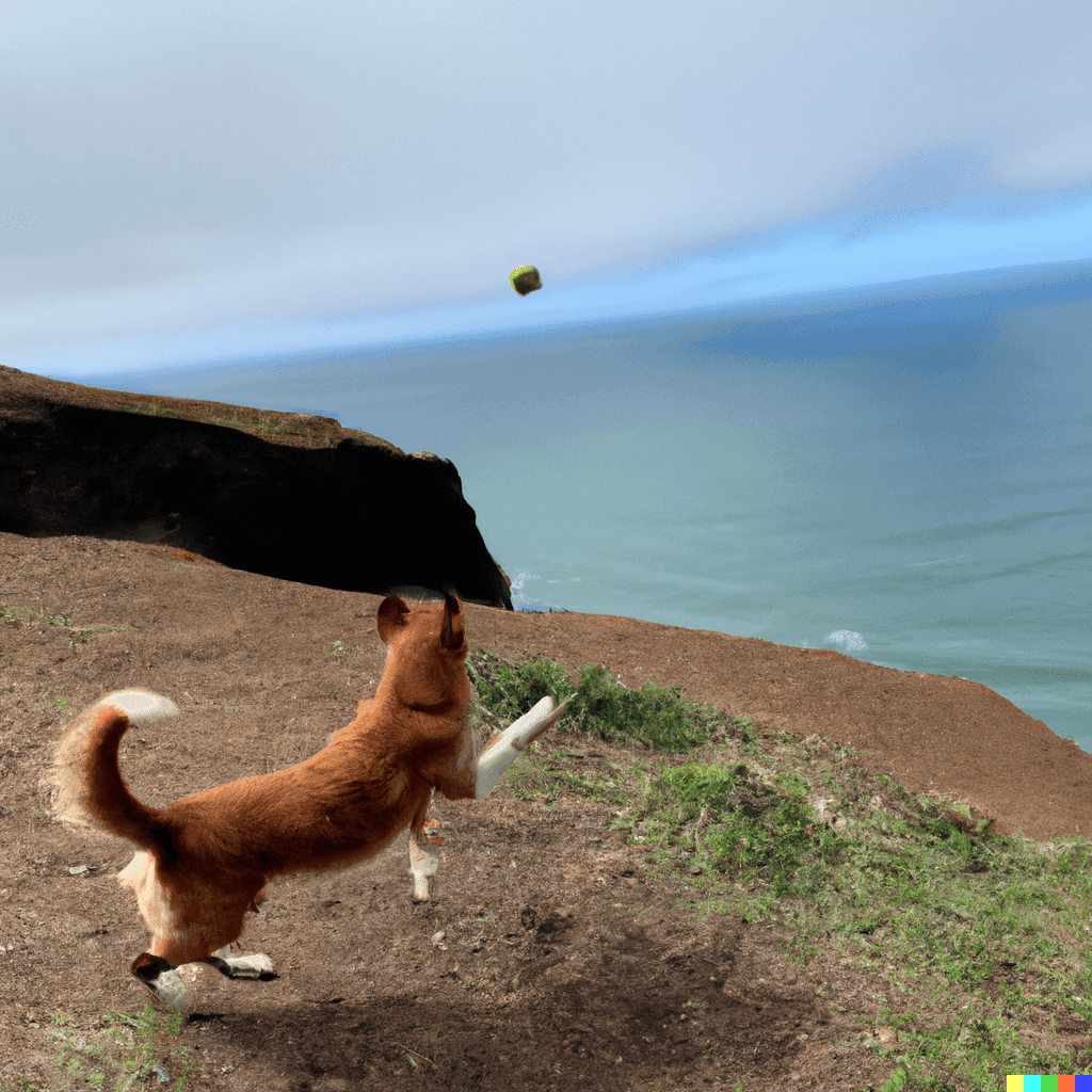 A satire image of playing fetch with a dog on the edge of a cliff. A play on the networking tool fetch, which is used to request data over the network