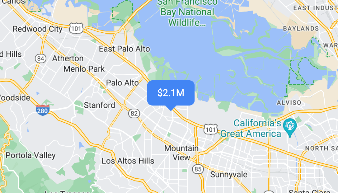 An example of a google maps marker created with HTML. A highgly requested feature that allows extreme custom markers (while remaining performant).